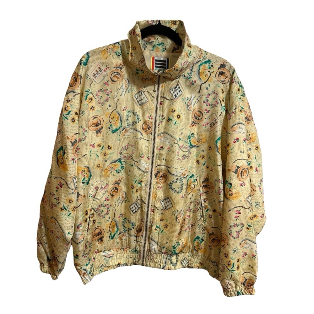 Vintage 1990’s Large EVR 100% Silk Pastel Botanical Track Bomber Jacket